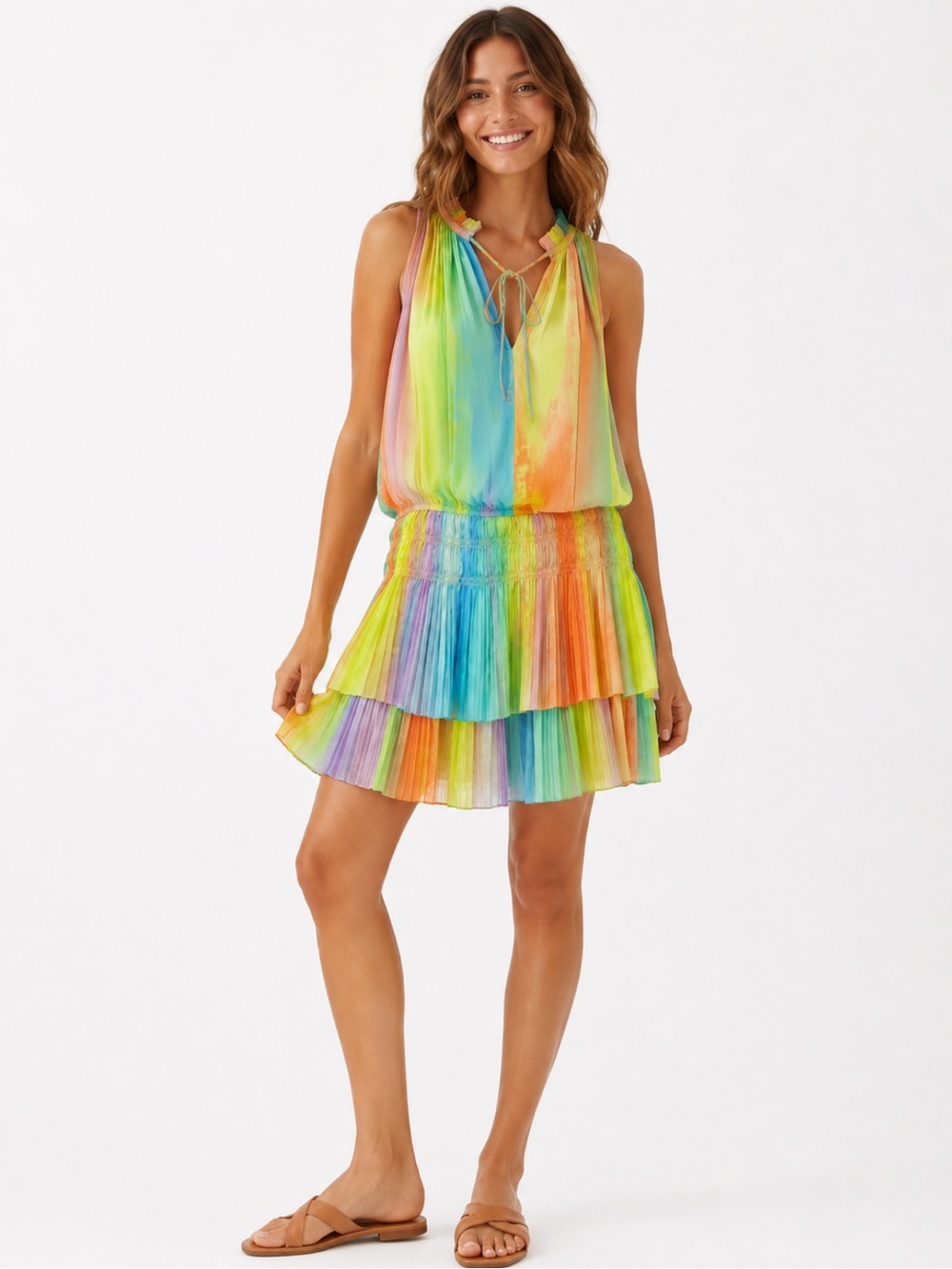 Current Air NWOT Cara Rainbow Pleated Dress size XS